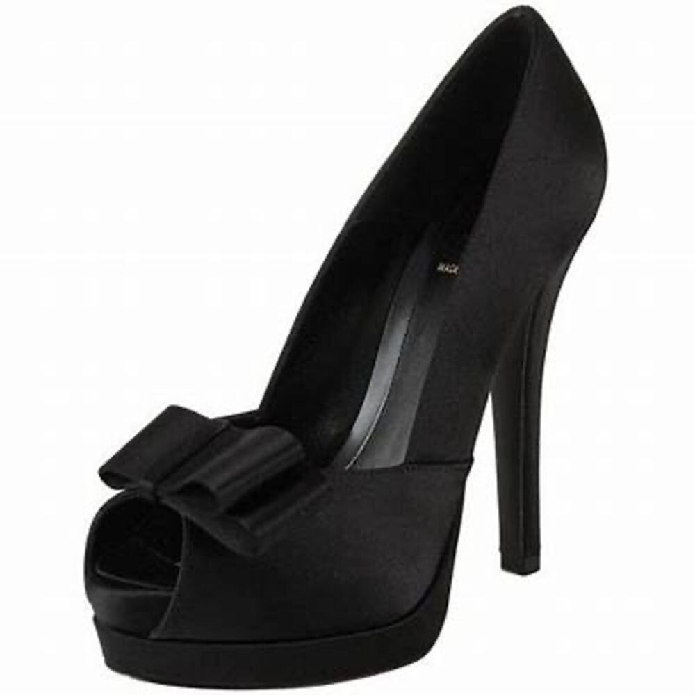 Fendi Black Satin Peep-Toe Deco Platform Pump Heel Size 7